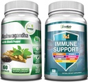 GreeNatr 7-in-1 Supplément de soutien immunitaire avec vitamine C, vitamine D3, Zinc 50mg, Quercetine, combiné avec des capsules d'Ashwagandha biologique avec poivre noir pour l'absorption améliorée