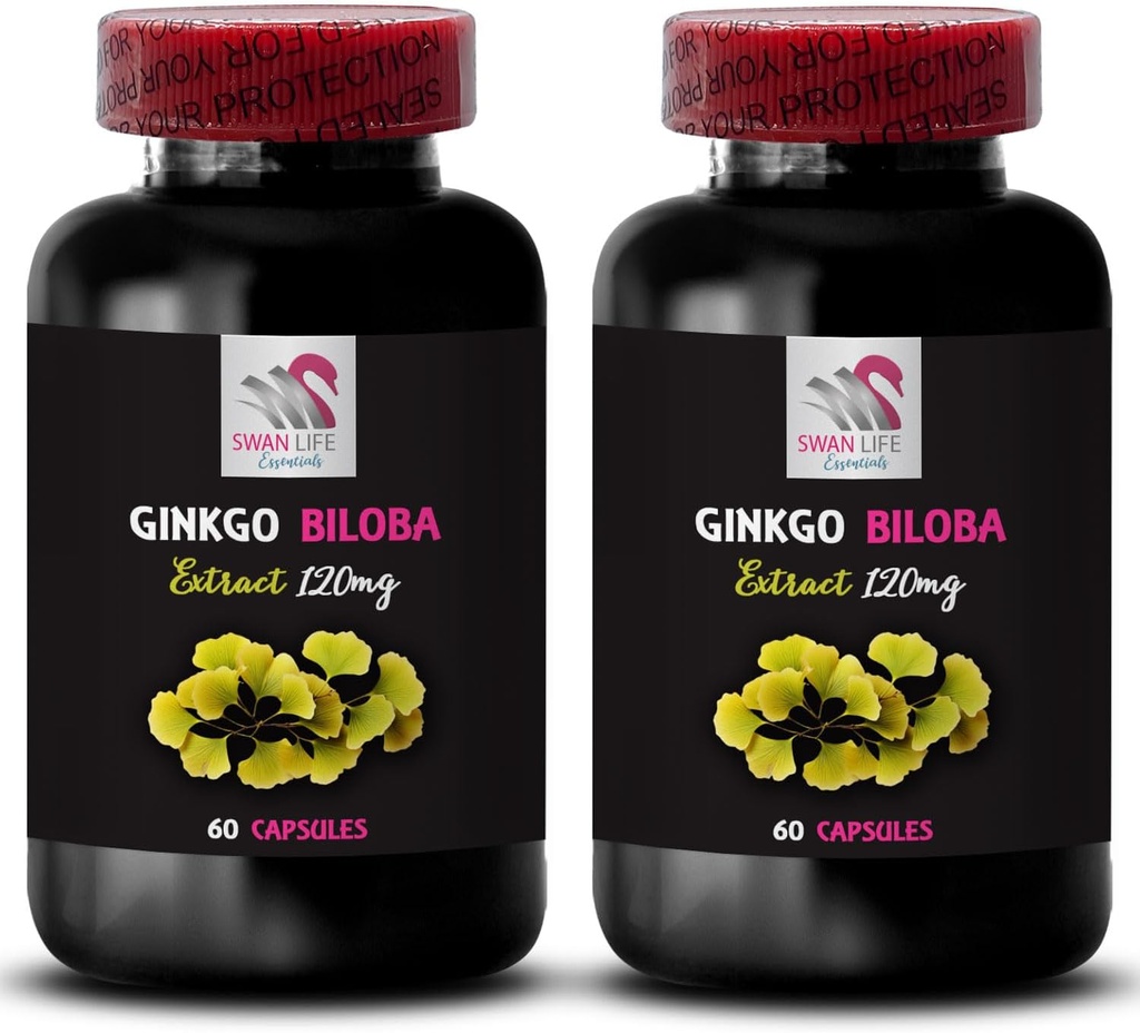 Ginkgo biloba naturel - GINKGO BILOBA EXTRACT - Produit antioxydant à base de plantes, poudre d'extrait botanique, extrait de Ginkgo biloba, extrait de plantes antioxydantes, avantages du supplément quotidien 2 bouteilles 120 capsules