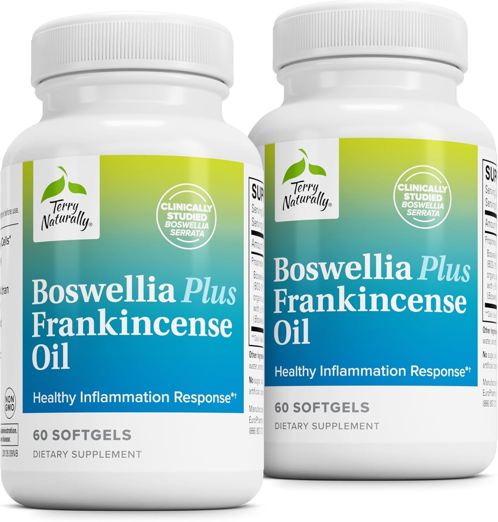 Terry naturellement Boswellia Plus Frankincense Oil - Supplément de soutien conjoint pour soutenir la mobilité et le confort interarmées - Soutien santé cellulaire avec Boswellia & Frankincense Oil - 60 Softgels (paquet de 2)