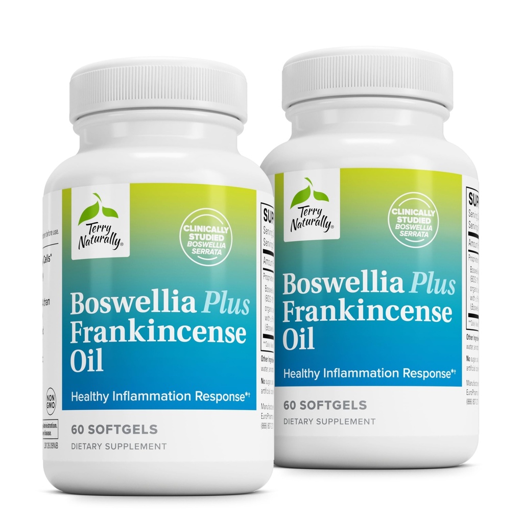 Terry naturellement Boswellia Plus Frankincense Oil - Supplément de soutien conjoint pour soutenir la mobilité et le confort interarmées - Soutien santé cellulaire avec Boswellia & Frankincense Oil - 60 Softgels (paquet de 2)