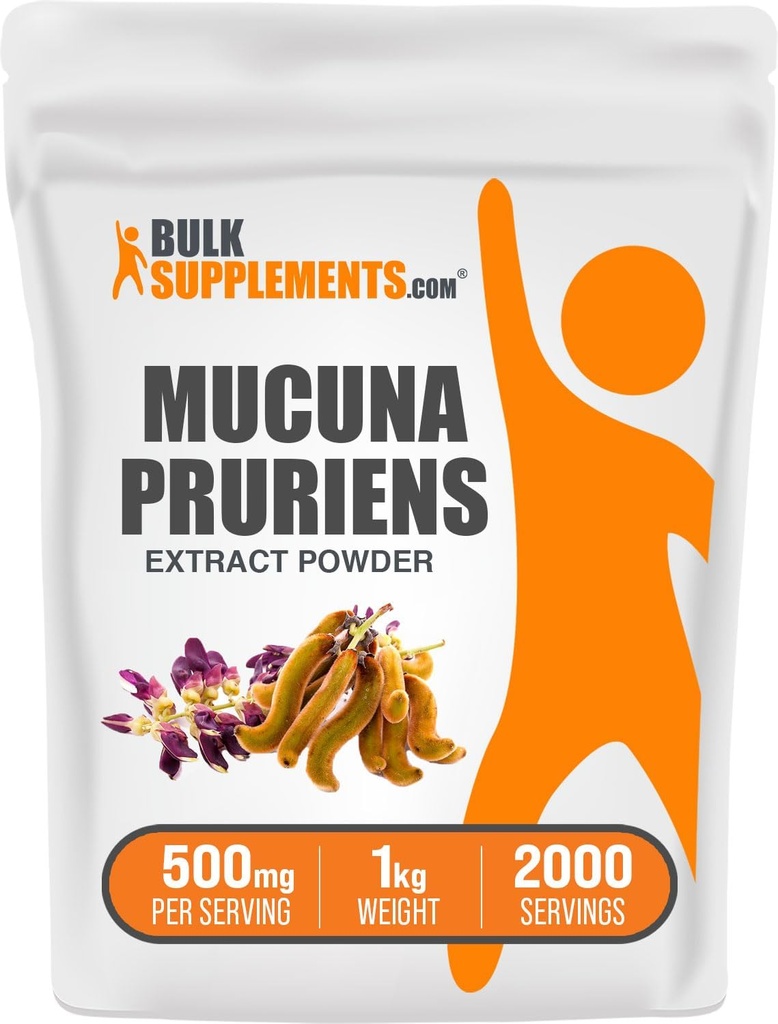 BulkSupplements.com Poudre d'extrait de Mucuna Pruriens - Suppléments de Mucuna Pruriens, Supplément à base de plantes - Vegan & Gluten Free, 500mg par portion, 1kg (2,2 lbs) (paquet de 1)