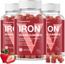 Suppléments de gommies de fer pour les enfants et les femmes - Multivitamines avec fer pour le sang saine, grande dégustation de vitamines Gummy avec vitamine C pour absorption maximale - Fraise (3 paquets)