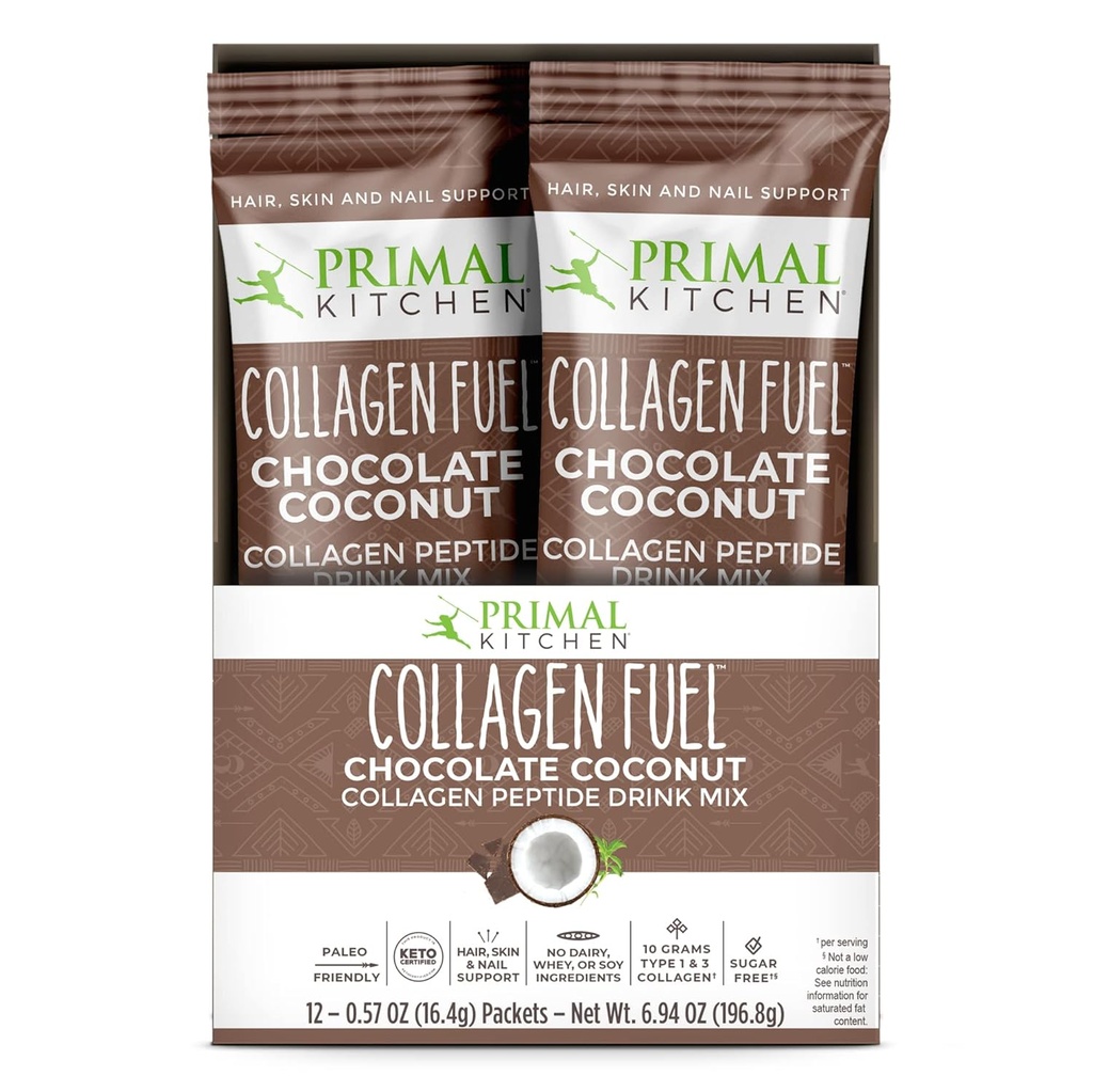Primal Cuisine Collagène Peptides Packets, Chocolat noix de coco, Collagène à usage unique, 20 Packs