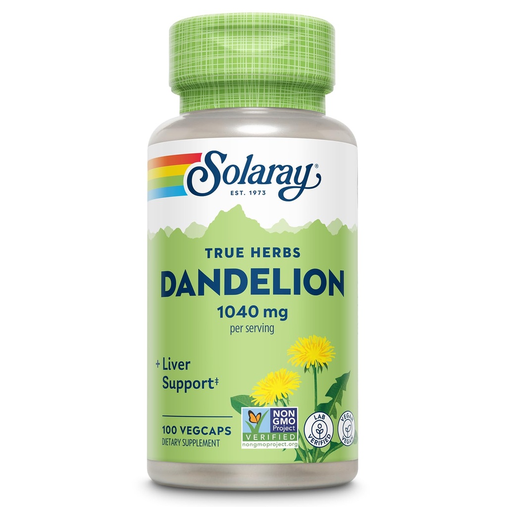 SOLARAY Supplément racine de dandelion - Rein santé et soutien du foie - 1 040 mg par portion - Vegan, laboratoire vérifié, garantie de 60 jours - 50 portions, 100 VegCaps