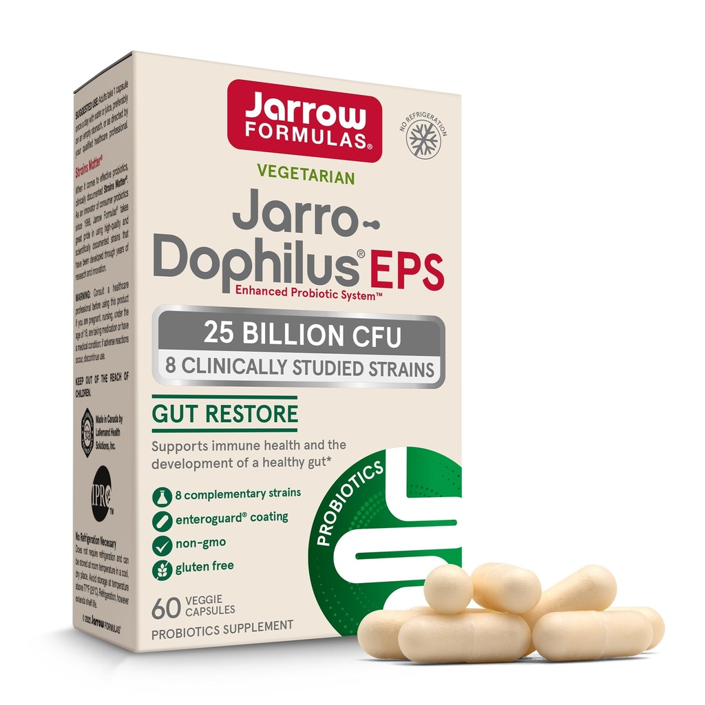 Formules de Jarrow Jarro-Dophilus EPS Potentialité supérieure - 25 milliards d'organismes par portion - 60 capsules végétatives - Probiotique multiforme - Santé intestinale et immunitaire - 60 portions