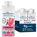 KATE FARMS Organic Kids Nutrition Shake, Fraise, 8g de protéines, 27 Vitamines et Minéraux, Remplacement des repas, Secouer des protéines, Non-OGM, 8,45 oz (6 Pack)