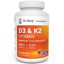 Dr Berg Résistance maximale 2-en-1 Vitamine D3 K2 5000 UI= Dérivé naturellement D3=4X Testé et vérifié en laboratoire Formule haute absorption K2 D3 Supplément de vitamine - 60 capsules