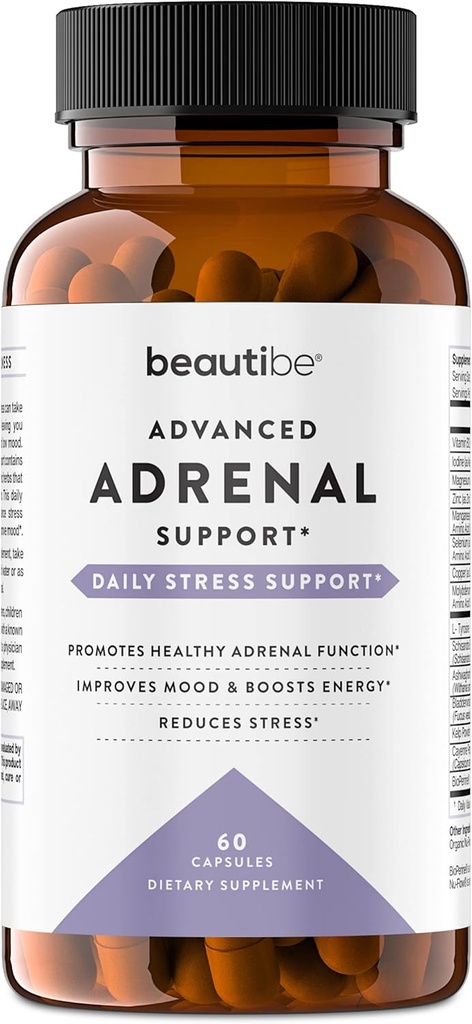 Soutien adrénal pour les femmes et les hommes – Cortisol Manager – Natural Stress Relief Supplement - Fatigue adrénale, santé de l'humeur et suppléments énergétiques avec Ashwagandha & L-Tyrosine – 60 capsules Veggie non OGM