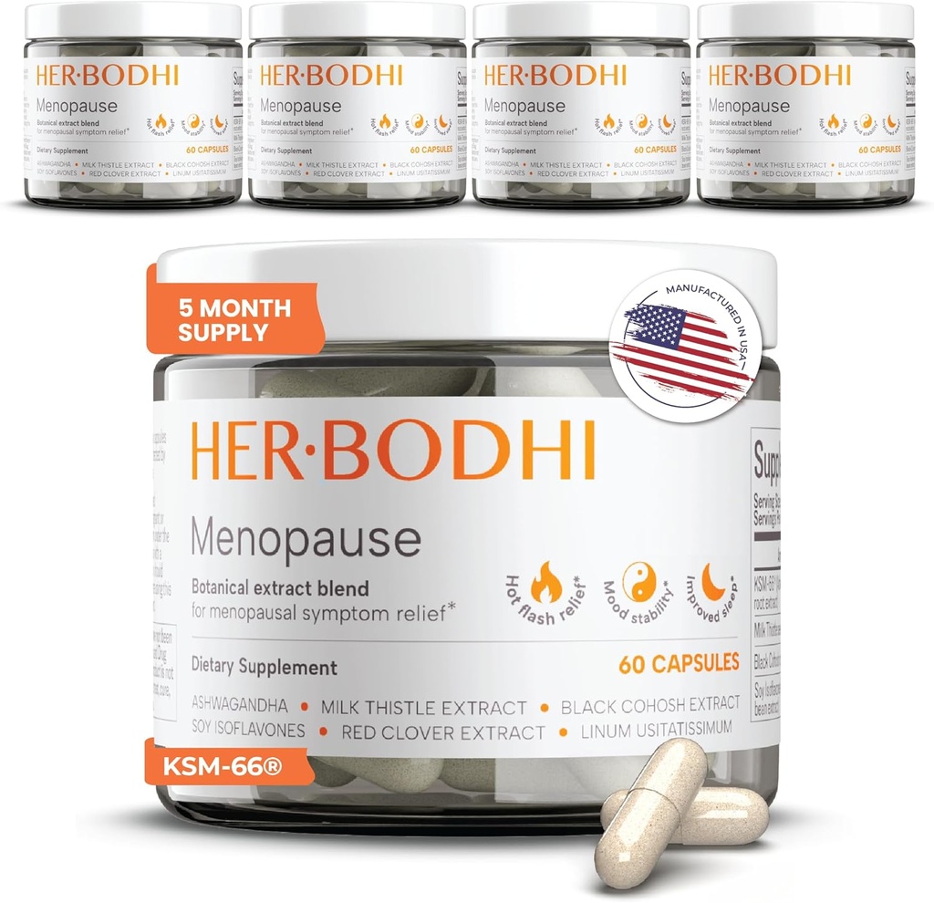 Meno- Menopause Hormonal Balance for Women, Estrogen Soy Isoflavones Ménopause Supplément pour les femmes, Ashwagandha, Black Cohosh Hot Flashes Ménopause Relief, Night Sweats Relief 300Caps