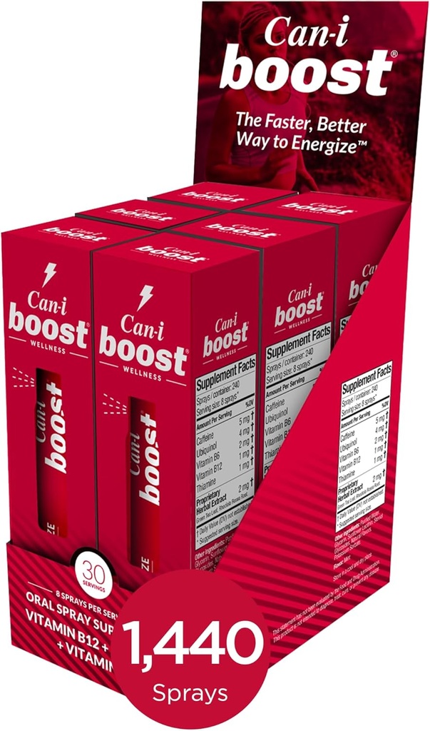 Can-i booster l'énergie mentale en 15 minutes avec un spray d'énergie à action rapide pour les travailleurs postés, le SME, la police, les infirmières et les professionnels du voyage 6 pack, 180 services
