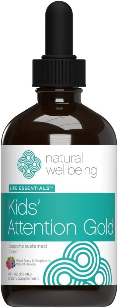 Bien-être naturel Attention des enfants Or - Soutien naturel pour la concentration et la focalisation avec la Rhodiola - Mélange d'arôme de baies et framboises - 4 oz (118 ml)