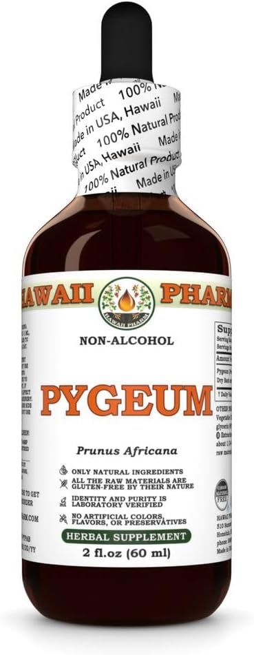 Pygeum (Prunus Africana) Glycérite à écorce sèche, fabriqué à Hawaï, tout naturel, végétalien, laboratoire testé sans alcool extrait liquide - 2 fl.oz