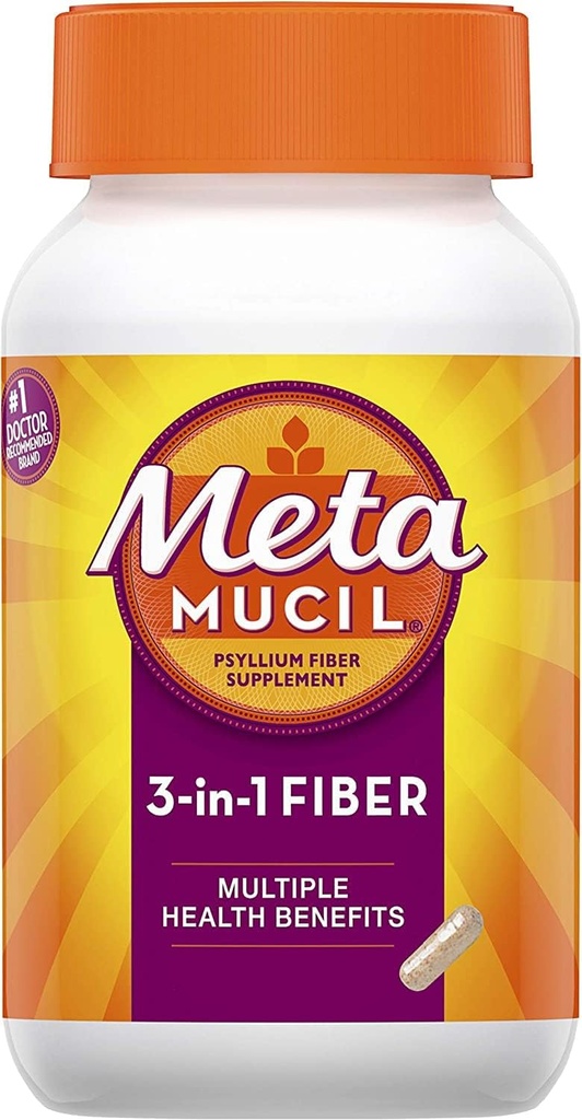 Meta Mucil 3 en 1 Capsules de complément de fibre multisanté - 100 Capsules, boîte de 6