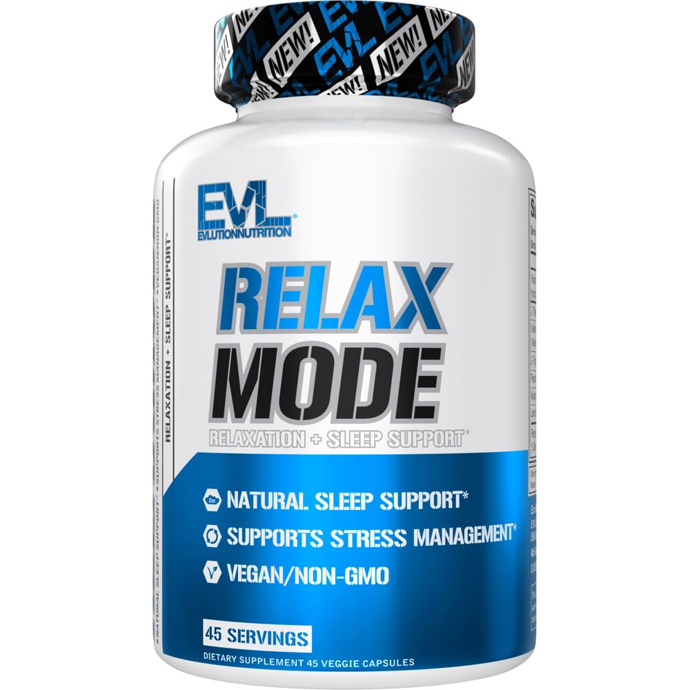 Evluution Nutrition RelaxMode - Soutien naturel du sommeil - avec extrait de racine de L-Theanine, Valérien et plus - Vegan & Non-OGM - Supplément diététique - 45 portions - 45 capsules de légumes