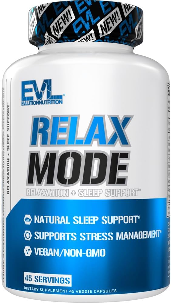 Evluution Nutrition RelaxMode - Soutien naturel du sommeil - avec extrait de racine de L-Theanine, Valérien et plus - Vegan & Non-OGM - Supplément diététique - 45 portions - 45 capsules de légumes