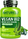 NATURELO Vegan B12 - Méthyl B12 avec Spiruline organique - Vitamine à haute puissance B12 1000 mcg Méthylcobalamine - Soutient l'humeur saine, l'énergie, le coeur et la santé des yeux - 90 capsules