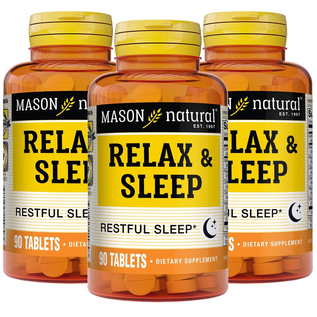 MASON NATURAL Relax & Sleep Dietary Herbal Supplément avec la racine valériane et l'extrait de Passiflora, 9 mois d'approvisionnement, 3 Pack