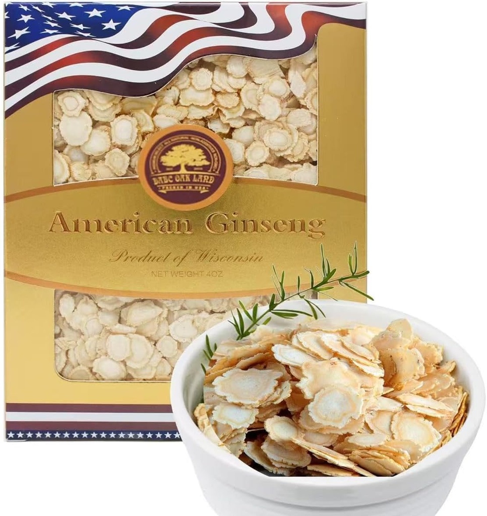 American Ginseng Slices from Wisconsin, DOL American Wisconsin Ginseng Slices Root for Tea, Energy for Men Women Mental Health boosts Immunity, Gluten Free, "Small Round 1 Box of 4 Onces"
