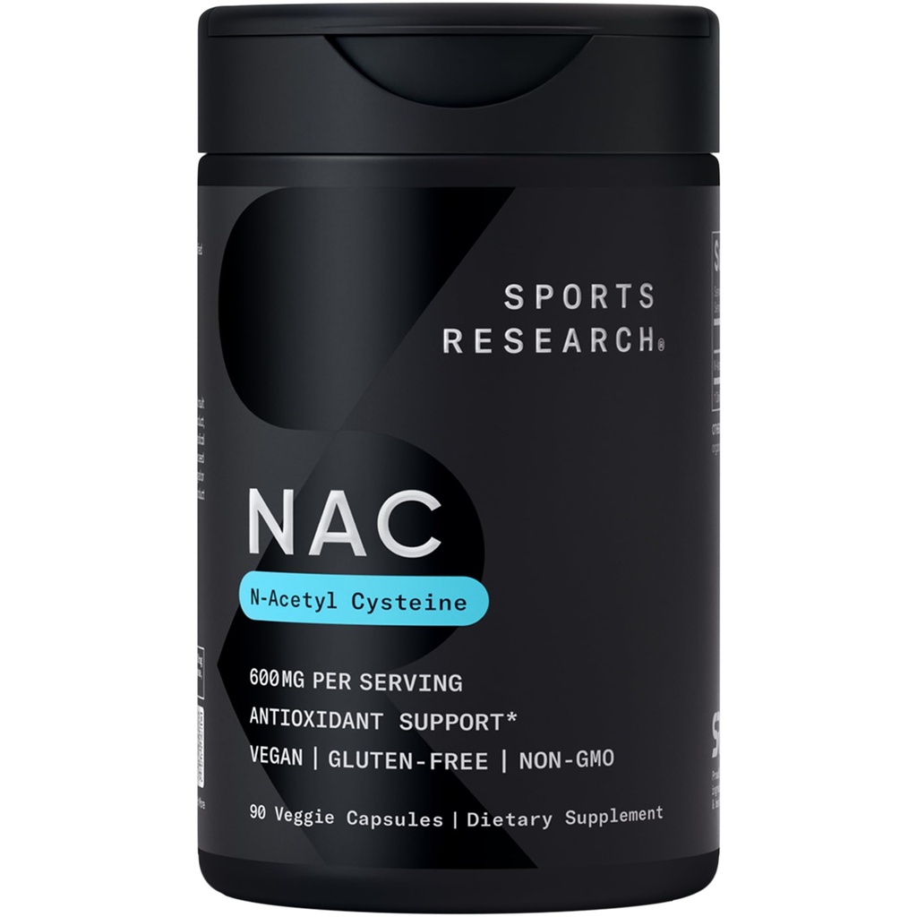 Recherche sportive N-acétyl L-Cysteine (NAC) 600mg, 90 Capsules de légumes - végétalien, non-OGM, sans gluten.