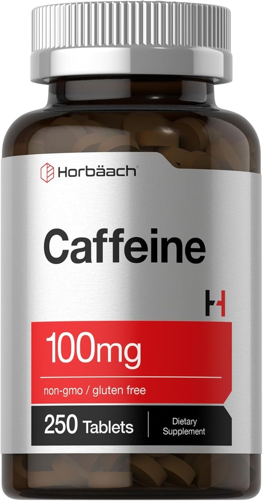 Horbäach Pilules de caféine 100mg. 250 comprimés.