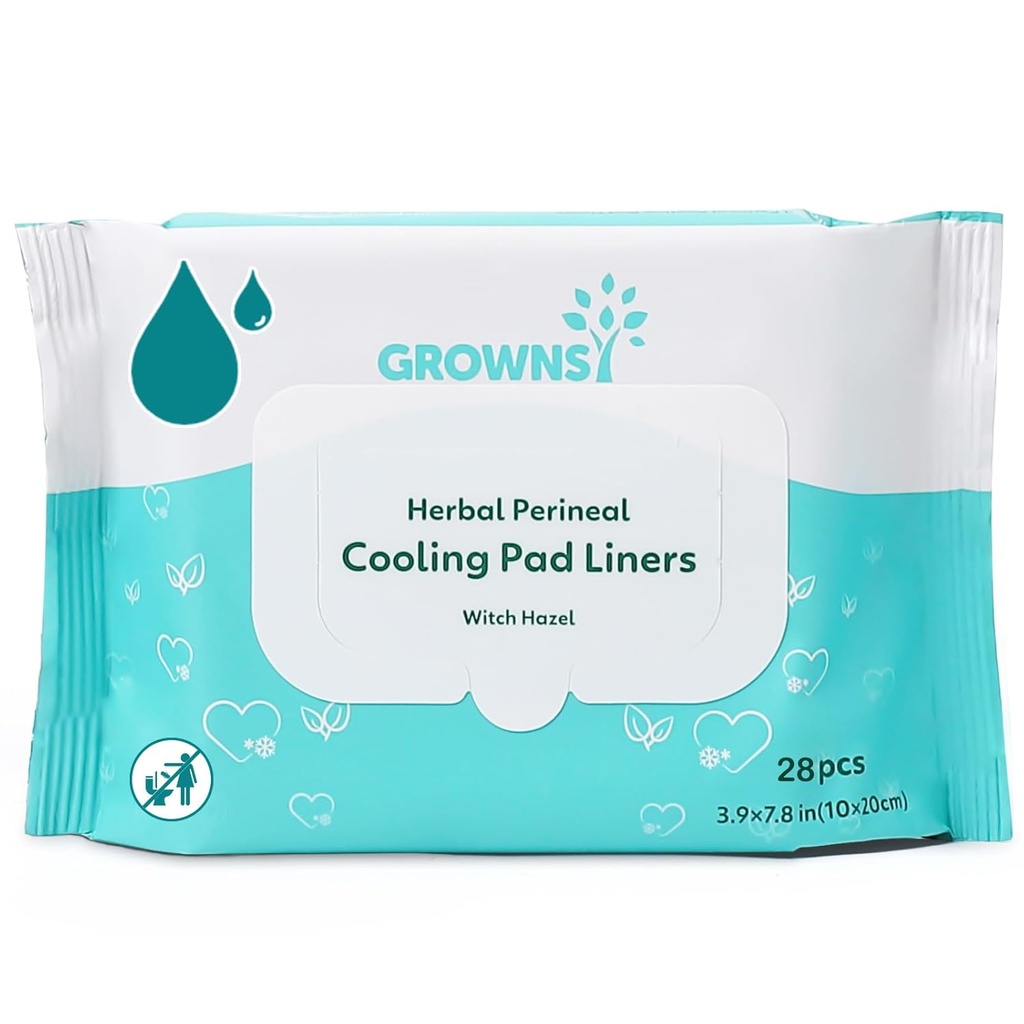 Grownsy Long-lasting Soothing Perineal Cooling Pad Liners, 28PCS Postpartum Cooling Pad Liner for Postpartum recovery, Perineal Hemorrhoid Cooling Wipe for Mom Postpartum Essentials Care