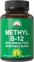 Méthyl B12 Vitamine + Mélange alimentaire entier de 25 légumes et fruits pour l'absorption maximale. Vitamine végane B12 méthylcobalamine - Supplément méthyl B-12 pour l'énergie, la concentration et le soulagement. Capsules d'approvisionnement de 30 jours