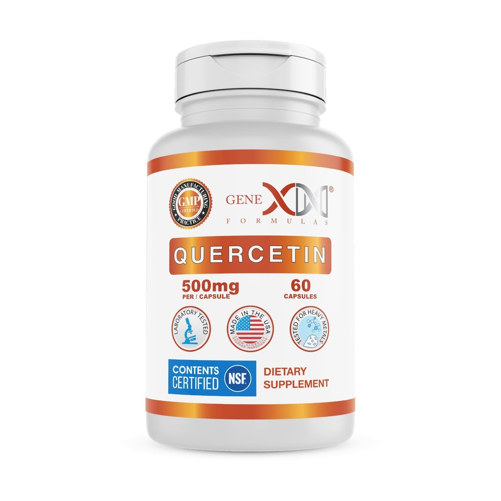 Formules Genex Quercetin 500mg -60 Capsules pour 60 jours d'approvisionnement - Supplément pour le support immunitaire, antioxydant et la protection contre l'allergie, non-OGM, sans gluten