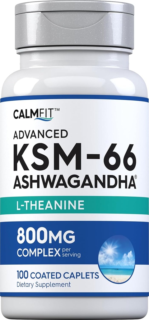 Piping Rock KSM-66 Ashwagandha L-Theanine Supplément de 800mg de 100caplets d'extrait de racine complexe avancé de végétalien, non OGM, sans gluten