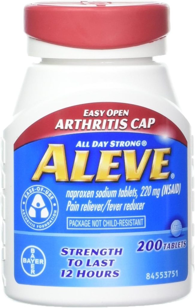 Comprimés Aleve avec capsule d'arthrite ouverte facile, Naproxen Sodium, 220mg (NSAID) analgésique/réducteur de fièvre, 200 Compte (paquet de 2)