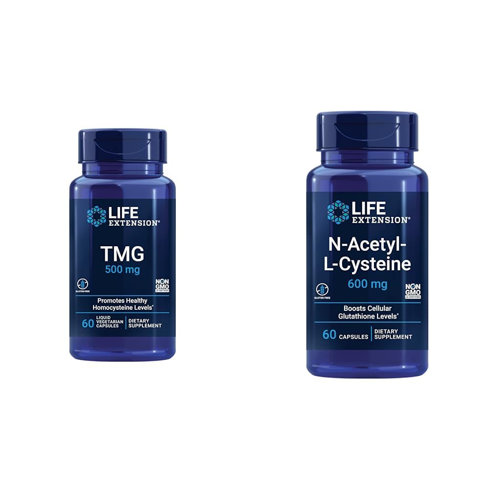 Prolongation de la durée de vie TMG 500 mg – Supplément à la triméthylglycine – Encourage les taux d'homocystéine sains et la N-acétyl-L-Cysteine (NAC), Immune, respiratoire, santé du foie, NAC 600 mg