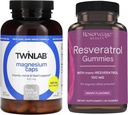 Twinlab Magnésium Caps - pour le soulagement du stress, 420 mg, 200 Compte, 1 Pack & Réserve Beauté- Resvératrol Gummies 100 mg, Vegan - 1 Pack