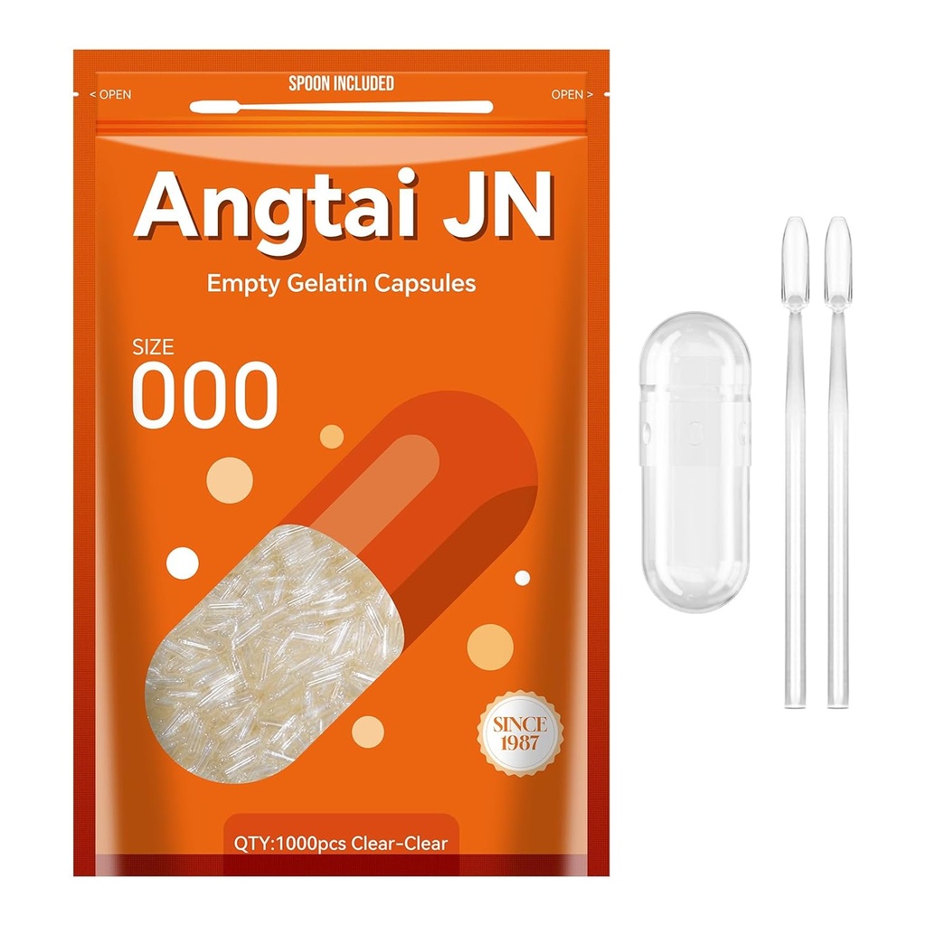 Capsules de gélatine vides Taille 000 Pill Gel Caps Pure Bovine Effacer (1 000 Nombre) Sans gluten, sans OGM, Kit de remplissage certifié halal avec 2 cuillères pour bricoler vos propres suppléments