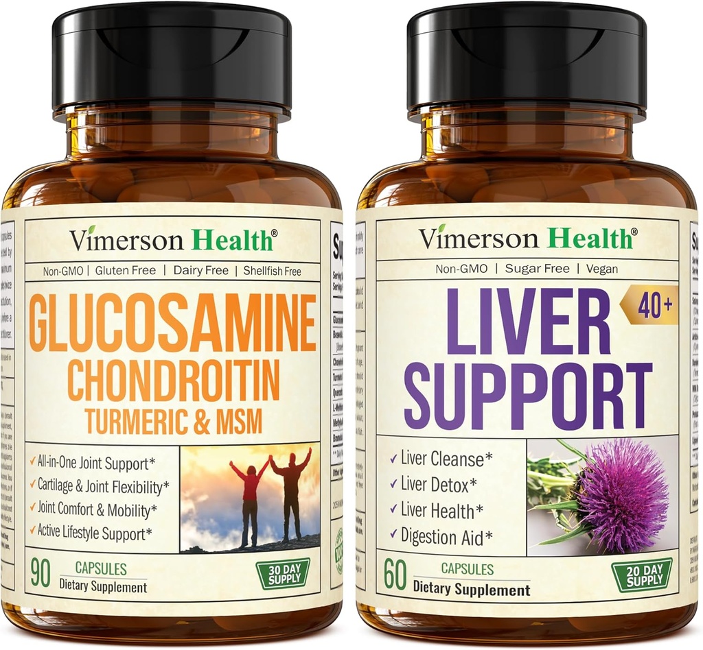 Glucosamine Chondroïtine MSM avec boswellie curcuma et nettoyage du foie Détox et réparation 40+ supplément du foie avec 50% extrait de chardon de lait silymarin pour le soutien des articulations et du foie