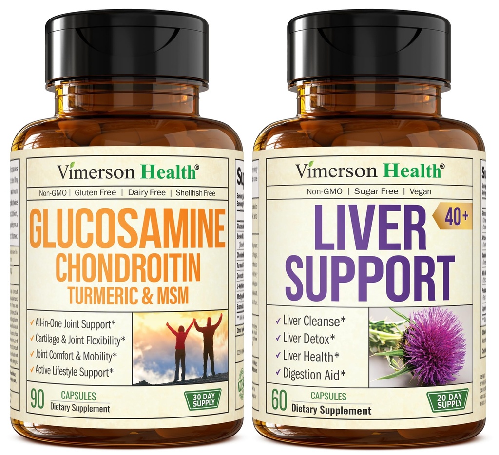 Glucosamine Chondroïtine MSM avec boswellie curcuma et nettoyage du foie Détox et réparation 40+ supplément du foie avec 50% extrait de chardon de lait silymarin pour le soutien des articulations et du foie