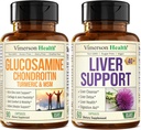 Glucosamine Chondroïtine MSM avec boswellie curcuma et nettoyage du foie Détox et réparation 40+ supplément du foie avec 50% extrait de chardon de lait silymarin pour le soutien des articulations et du foie