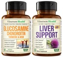 Glucosamine Chondroïtine MSM avec boswellie curcuma et nettoyage du foie Détox et réparation 40+ supplément du foie avec 50% extrait de chardon de lait silymarin pour le soutien des articulations et du foie