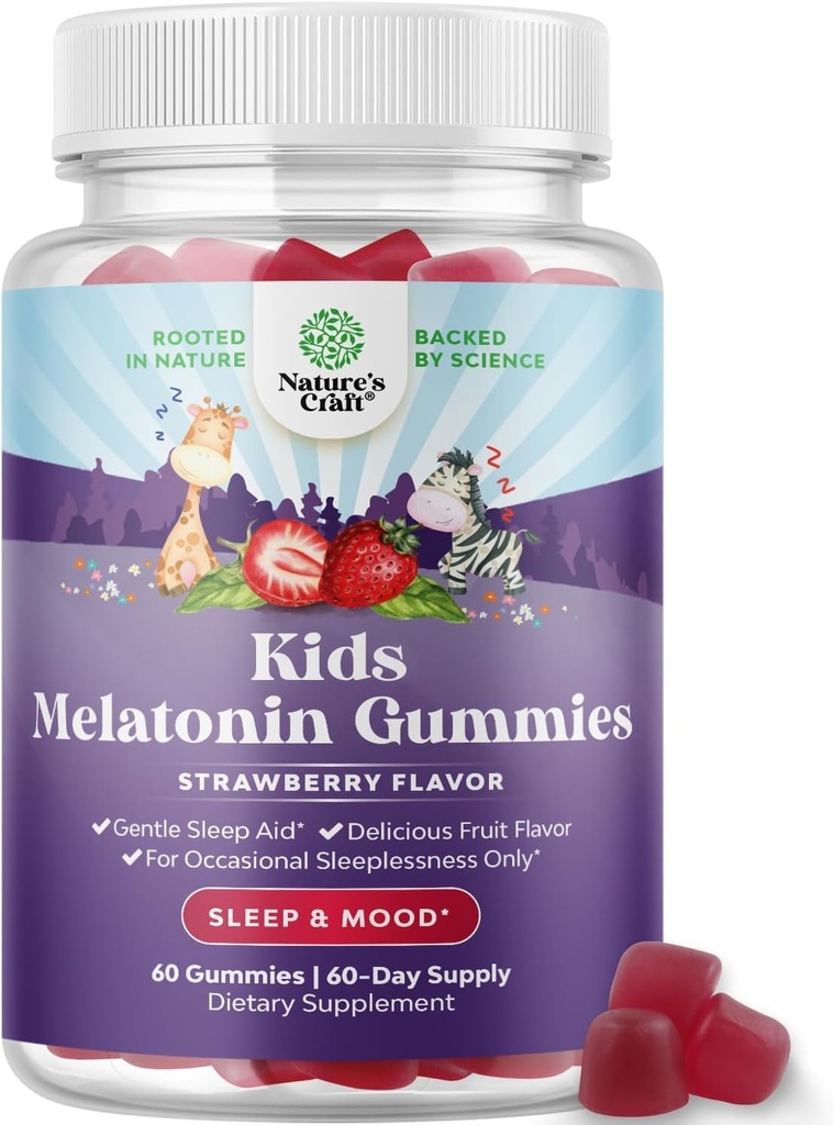 Natures Craft Melatonin Gummies for Kids Sleep Support - Enfants sans tracas Melatonin Gummies for Mood Support - Delicious and Tummy Friendly Gummy 1 Mg Little Ones Non-OGM Gluten Free and Halal