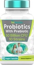Probiotiques avec Prébiotique: 50 Million CFU - 10 souche - 90 capsules végétariennes avec Acidophilus Probiotique pour la santé digestive, la santé de Gut, et le soutien immunitaire*