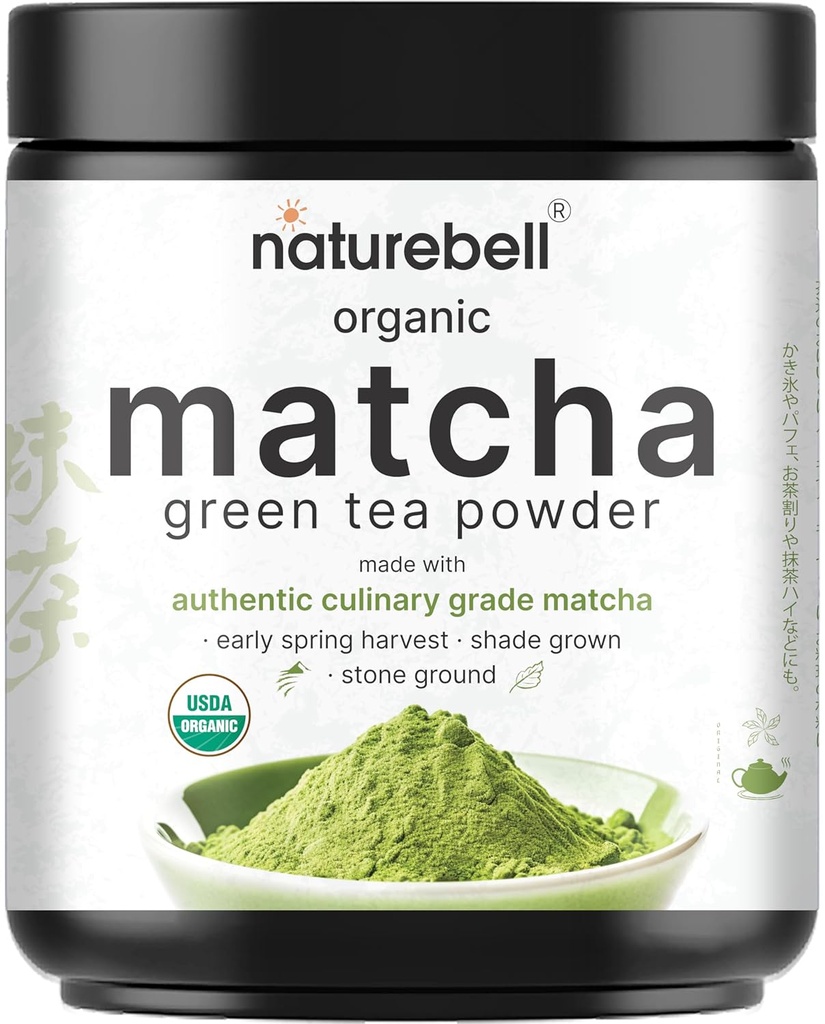 NatureBell Organic Matcha Green Tea Powder, 2 Pounds | Unsweetened with Zero Sugar, Culinary Grade, Potent Early Harvest, Fine Stone Ground – Vegan, All Purpose, Great for Matcha Latte
