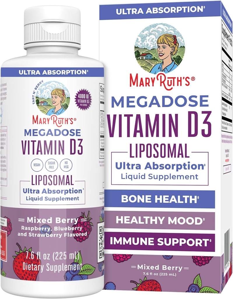 MaryRuth Organics Megadose Vitamin D3 Liposomal | Vitamin D 4000 IU | Ultra Absorption | Immune Support for Adults | Bone Health | VIT D3 | Vegan | Sugar Free | Gluten Free | Non-GMO | 45 Servings