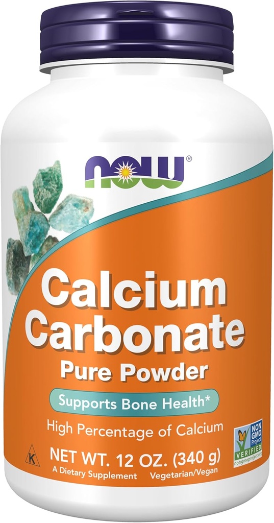 MAINTENANT Aliments suppléments, poudre de carbonate de calcium, pourcentage élevé de calcium, soutient la santé osseuse*, 12-Ounce