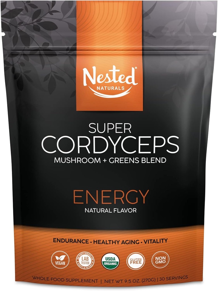 Super Greens Daily Greens Superfood Powder - Certifié USDA Bio Green Powder w/20+ aliments entiers, poudre de spiruline, blé et orge - Probiotiques, fibres et enzymes - Cordyceps, 30 portions