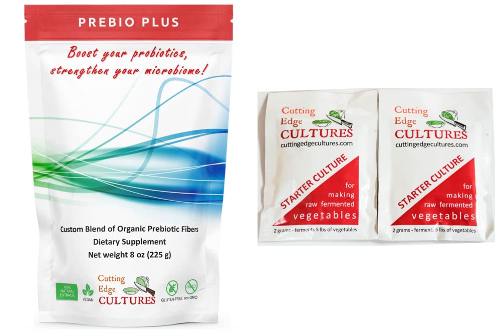 Cutting Edge Cultures Prebio Plus Poudre de Fibre Prébiotique Meilleur mélange personnalisé de Fibres Prébiotiques Organiques Supplément diététique 8 oz (Prebio Plus 8 oz + Entrée végétale 4 grammes)