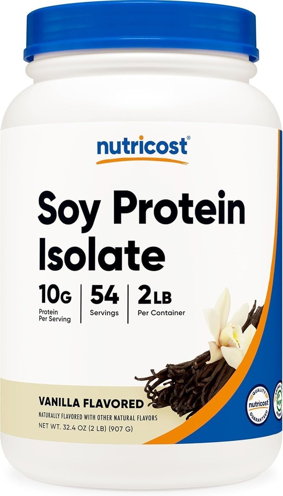 Poudre de protéines de soja Nutricost, 2 LB Vanille, 10 grammes de protéines par portion, végétarienne, sans OGM et sans gluten