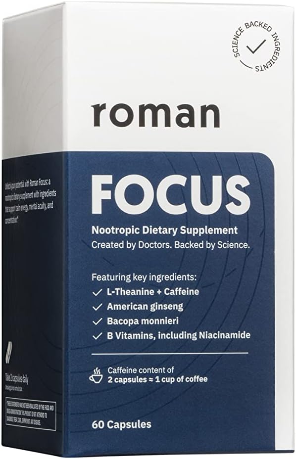 Ro Focus (en anglais seulement) Supplément alimentaire nootropique soutient l'énergie calme et la concentration avec caféine, L-Theanine, Ginseng américain et Bacopa Monnieri (60 comprimés)