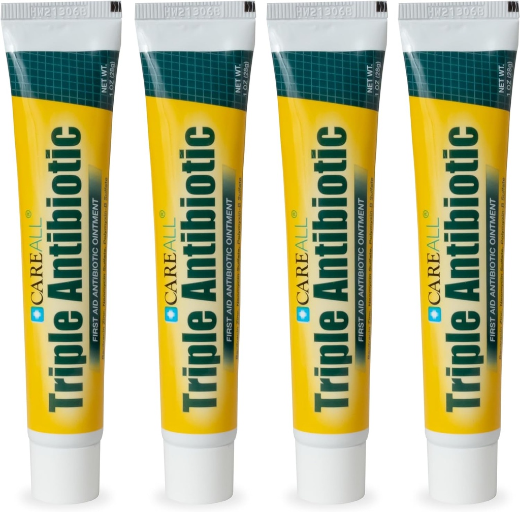 CareAll Triple Antibiotique Ointment 1.0 oz (4 Pack), Onguent de premiers soins pour les petites éraflures, découpes et brûlures pour aider à prévenir l'infection, comparer aux ingrédients actifs de la marque principale