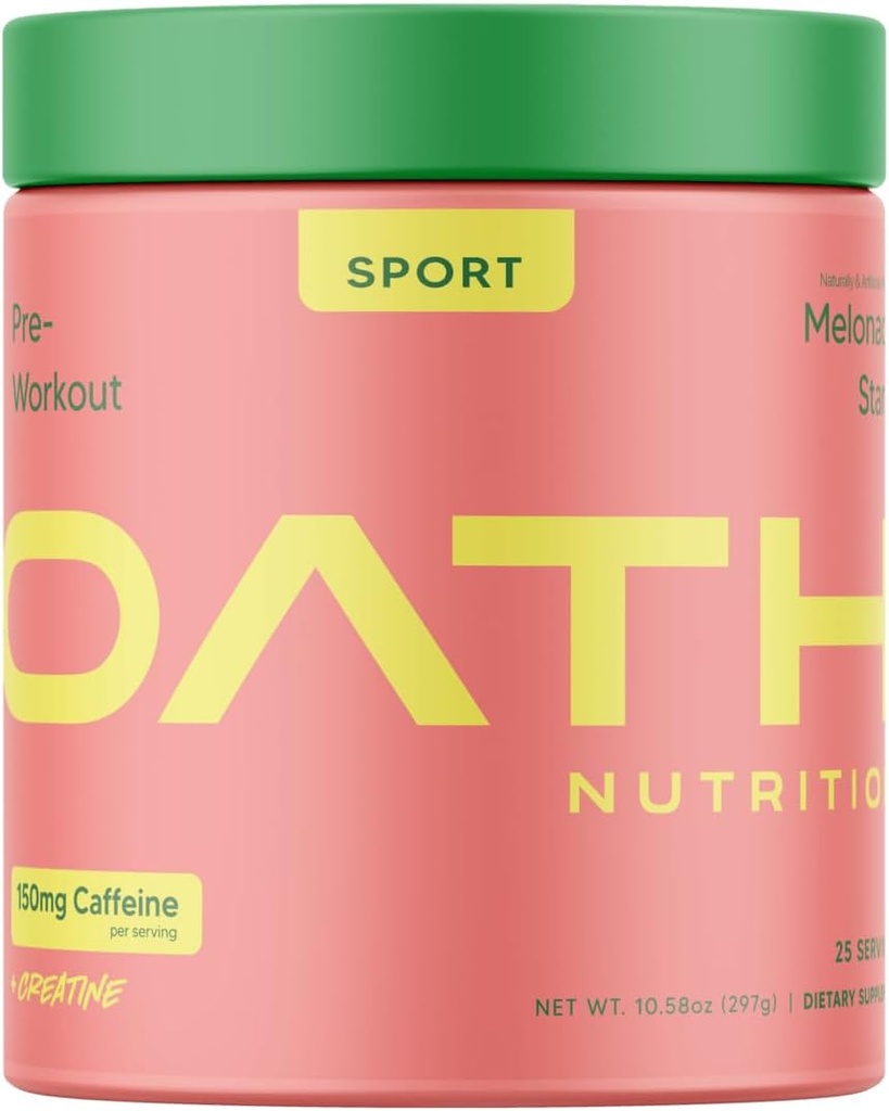 Oath Nutrition Sport Sugar Free Pre-Workout Poudre, Melonade Stand, contient de la créatine monohydratée, caféine et Beta Alanine, poudre de pré-entraînement pour les femmes et les hommes, 25 portions