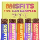 Misfits Protein Bar Variety Pack | Nutrition Bars - 14-15g Protein, 1g Sugar, Plant-based, Low Carb, Non-GMO, Gluten Free Snacks | Sample Pack of 5 - Multiple Flavors