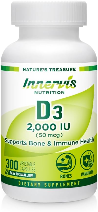 High Potency Vitamine D3 2000 UI – Boost Immune, soutien os et dents, facile à avaler 300 capsules de Veg