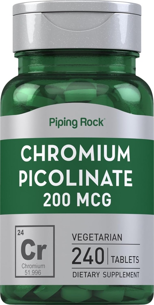 Piping Rock Picolinate de chrome 200mcg, 240 comprimés Végétarien, Non-OGM, Supplément sans gluten